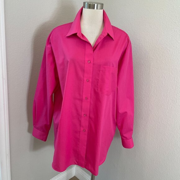 Foxcroft Womens Plus 18W Wrinkle Free Pink Button Up Shirt Long Sleeve Blouse - Picture 1 of 8